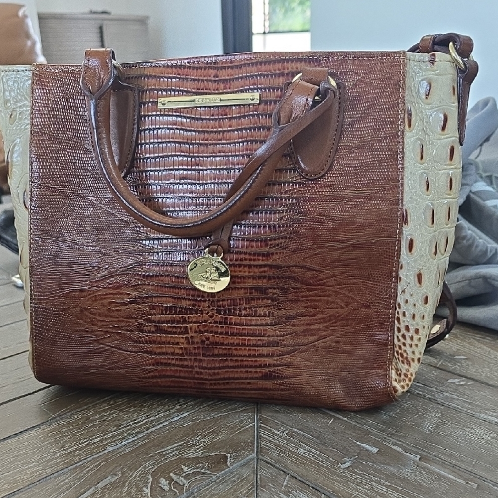 Brahmin Brown and Cream Crocodile Embossed Tote